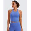 imageCRZ YOGA Womens Seamless Ribbed Longline High Neck Sports Bra  Racerback Padded Slim Fit Crop Tank Top with Built in PadsWild Indigo