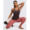 imageCRZ YOGA Womens Seamless Ribbed Racerback Tank Tops with Built in Bra  Padded Scoop Neck Slimming Athletic Long CamisoleTaupe