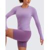 imageCRZ YOGA Womens Seamless Workout Long Sleeve Shirts Quick Dry Gym Athletic Tops Breathable Running Yoga TShirtsElfin Purple Heather