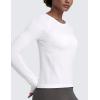 imageCRZ YOGA Womens Seamless Workout Long Sleeve Shirts Quick Dry Gym Athletic Tops Breathable Running Yoga TShirtsWhite