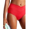 imageCRZ YOGA Womens V Cut Bikini Bottom High Waisted Cross Front Bathing Swimsuit Full Coverage Swim BriefsDeep Red