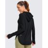 imageCRZ YOGA Workout Long Sleeve Shirt for Women Hoodie Pullover Athletic Hooded Sweatshirts Sports Gym Tops with ThumbholeBlack