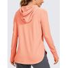 imageCRZ YOGA Workout Long Sleeve Shirt for Women Hoodie Pullover Athletic Hooded Sweatshirts Sports Gym Tops with ThumbholeDew Pink