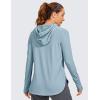 imageCRZ YOGA Workout Long Sleeve Shirt for Women Hoodie Pullover Athletic Hooded Sweatshirts Sports Gym Tops with ThumbholeLight Grayish Blue