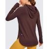 imageCRZ YOGA Workout Long Sleeve Shirt for Women Hoodie Pullover Athletic Hooded Sweatshirts Sports Gym Tops with ThumbholeTaupe