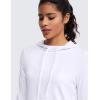 imageCRZ YOGA Workout Long Sleeve Shirt for Women Hoodie Pullover Athletic Hooded Sweatshirts Sports Gym Tops with ThumbholeWhite