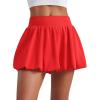 imageCRZ YOGA Bubble High Waisted Tennis Skirts for Women Casual Athletic Mini Ruffled Hem Balloon Skort with Side PocketsDeep Red