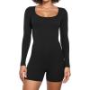 imageCRZ YOGA Butterluxe Athletic Rompers for Women Long Sleeve Scoop Neck Short Jumpsuits Stretchy Workout One Piece BodysuitBlack