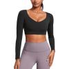 imageCRZ YOGA Butterluxe Double Lined Long Sleeve Yoga Shirts for Women V Neck Cropped Casual TShirt Tight Crop Fitted TopsBlack
