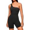 imageCRZ YOGA Butterluxe One Shoulder Athletic Rompers for Women Removable Padded Shorts Jumpsuit One Piece Stretchy BodysuitBlack