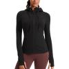imageCRZ YOGA Butterluxe Womens Hooded Workout Jacket Athletic Running Zip Up with Back Mesh Vent and Thumb HolesBlack
