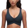 imageCRZ YOGA Butterluxe Womens Ruched Longline Sports Bras  V Neck Padded Yoga Tank Wide Straps Cross Back Crop TopsTrue Navy
