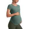 imageCRZ YOGA Cloudweight Maternity Shirts for Women Pregnancy Short Sleeve Side Ruched Tops Soft Workout Casual Athletic TShirtGraphite Green