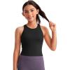 imageCRZ YOGA Girls Seamless Ribbed Longline Sports Bra  High Neck Racerback for Teens Kids Training Yoga Dance Crop TopBlack