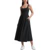 imageCRZ YOGA Maxi Square Neck Tank Dress for Women Sleeveless Padded Casual Travel Summer Flowy Outfits with Side PocketsBlack