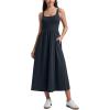 imageCRZ YOGA Maxi Square Neck Tank Dress for Women Sleeveless Padded Casual Travel Summer Flowy Outfits with Side PocketsTrue Navy