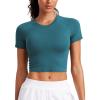 imageCRZ YOGA Seamless Womens Short Sleeve Crop Tops Breathable Slim Fit Gym Workout Shirts Athletic Running Basic Tee TopGreen Jade