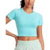 imageCRZ YOGA Seamless Womens Short Sleeve Crop Tops Breathable Slim Fit Gym Workout Shirts Athletic Running Basic Tee TopTurquoise