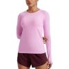 imageCRZ YOGA Seamless Workout Long Sleeve Shirts for Women Breathable Athletic Gym Tops Crew Neck Running Yoga TShirtHeather Pink