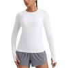 imageCRZ YOGA Seamless Workout Long Sleeve Shirts for Women Breathable Athletic Gym Tops Crew Neck Running Yoga TShirtWhite
