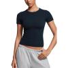 imageCRZ YOGA Softembrace Short Sleeve Going Out Tops for Women Soft High Crew Neck Casual Tight Shirts Fitted Basic TShirtsTrue Navy