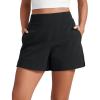 imageCRZ YOGA Stretch Womens Shorts Casual 4quot Linerless High Waisted V Slit for Athletic Hiking Dress Golf with PocketsBlack