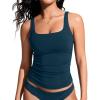imageCRZ YOGA Tankini Tops for Women Square Neck Swimsuit Ruched Tummy Control Bathing Suits Adjustable Swim Tank Only No BottomInsignia Blue