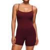 imageCRZ YOGA Womens Butterluxe Athletic Adjustable Strap Rompers Workout One Piece Sleeveless Jumpsuits Padded Bodysuit ShortsRed Merlot