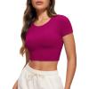imageCRZ YOGA Womens Butterluxe Double Lined Short Sleeve Crop Tops Crew Neck Casual Workout TShirt Cute Basic TeeMagenta Purple