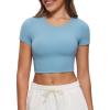 imageCRZ YOGA Womens Butterluxe Double Lined Short Sleeve Crop Tops Crew Neck Casual Workout TShirt Cute Basic TeePure Blue
