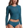 imageCRZ YOGA Womens Mesh Long Sleeve Swimsuit Cover Up Pullover High Neck Crop Bathing Suit Bikini Coverups TopsSapphire Blue