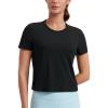 imageCRZ YOGA Womens Pima Cotton Short Sleeve Crop Tops High Neck Cropped Workout Shirts Yoga Athletic Casual TShirtBlack