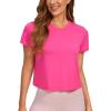 imageCRZ YOGA Womens Pima Cotton Short Sleeve Crop Tops High Neck Cropped Workout Shirts Yoga Athletic Casual TShirtSonic Pink