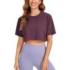 imageCRZ YOGA Womens Pima Cotton Workout Crop Tops Short Sleeve Yoga Shirts Casual Athletic Running TShirtsEggplant Heather