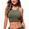 imageCRZ YOGA Womens Racerback Bikini Tops Quick Dry High Neck Modest Swimsuit Padded Sports Bathing SuitDark Olive