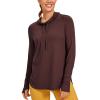 imageCRZ YOGA Workout Long Sleeve Shirt for Women Hoodie Pullover Athletic Hooded Sweatshirts Sports Gym Tops with ThumbholeTaupe