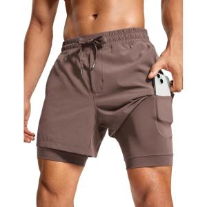 imageCRZ YOGA 2 in 1 Mens Athletic Shorts 5 with Liner Quick Dry Lightweight for Running Sports Gym with PocketsBrown Rock