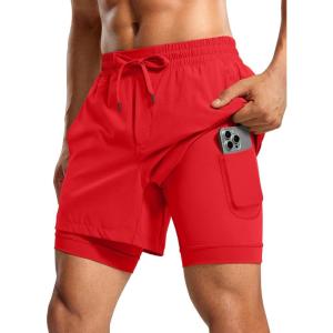 imageCRZ YOGA 2 in 1 Mens Athletic Shorts 5 with Liner Quick Dry Lightweight for Running Sports Gym with PocketsDeep Red