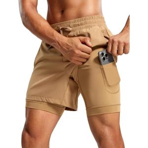 imageCRZ YOGA 2 in 1 Mens Athletic Shorts 5 with Liner Quick Dry Lightweight for Running Sports Gym with PocketsKhaki Sand
