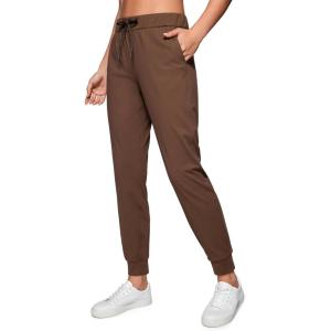 imageCRZ YOGA 4Way Stretch Joggers for Women 28quot Golf Casual Travel Workout Pants Lounge Athletic Sweatpants with PocketsCoffee Brown