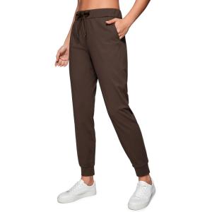 imageCRZ YOGA 4Way Stretch Joggers for Women 28quot Golf Casual Travel Workout Pants Lounge Athletic Sweatpants with PocketsHot Fudge Brown