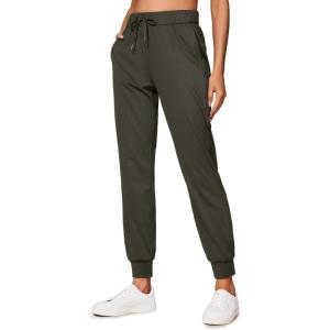 imageCRZ YOGA 4Way Stretch Joggers for Women 28quot Golf Casual Travel Workout Pants Lounge Athletic Sweatpants with PocketsOlive Green