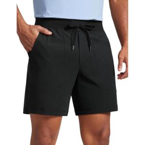 imageCRZ YOGA All Day Comfy Golf Casual Shorts for Men  7quot Elastic Waist Lightweight Quick Dry for Athletic Daily with PocketsBlack