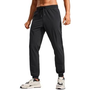 imageCRZ YOGA Athletic Joggers for Men Lightweight Water Resistant Outdoor Workout Pants with Zip PocketsBlack