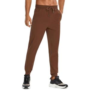 imageCRZ YOGA Athletic Joggers for Men Lightweight Water Resistant Outdoor Workout Pants with Zip PocketsDark Brown