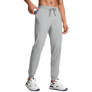 imageCRZ YOGA Athletic Joggers for Men Lightweight Water Resistant Outdoor Workout Pants with Zip PocketsRhino Grey