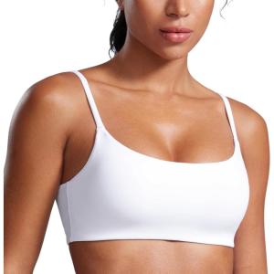 imageCRZ YOGA Butterbreeze Scoop Neck Sports Bras for Women  Spaghetti Straps Wireless Workout Padded Gym Cami TopWhite