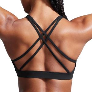 imageCRZ YOGA Butterbreeze Square Neck Sports Bras for Women  Strappy Thin Straps Workout Traning Padded Gym Halter Cami TopBlack