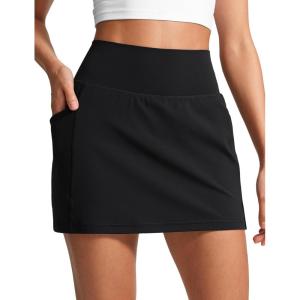 imageCRZ YOGA Butterlift A Line Golf Skirts for Women High Waisted Stretchy Casual Athletic Tennis Skorts with Side PocketsBlack