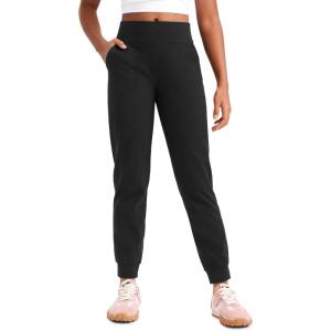 imageCRZ YOGA Butterlift Girls Joggers with Pockets  Athletic Active Casual Lounge Running Pants for Kids Teen SoftBlack